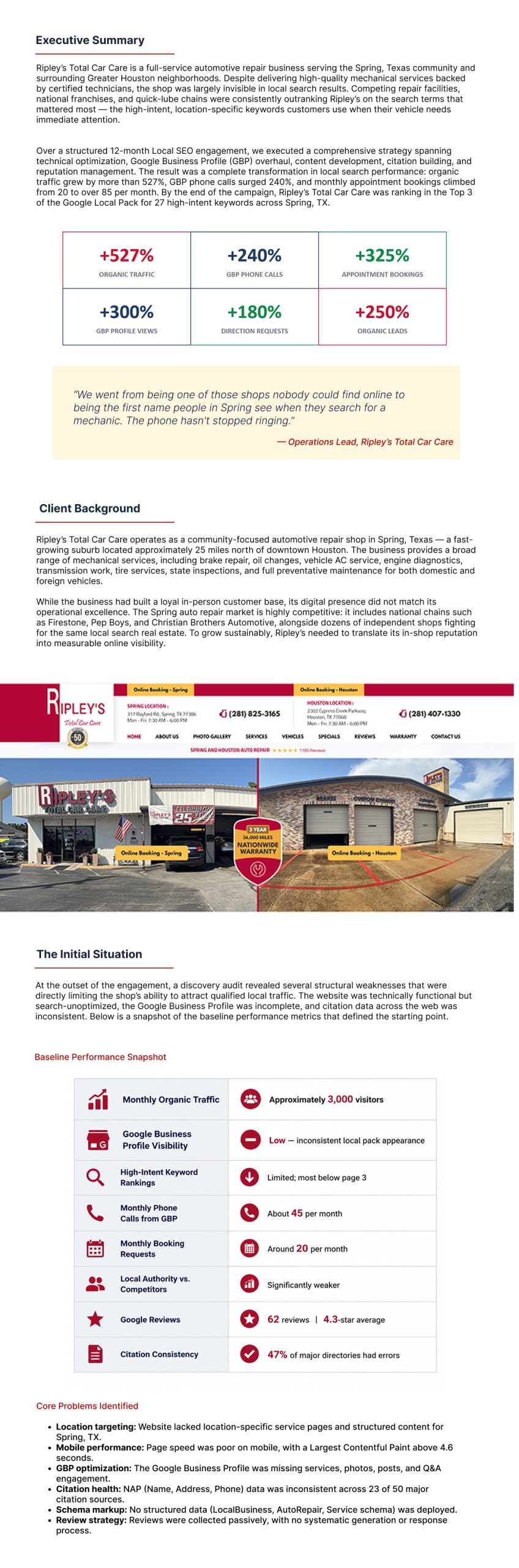 Automotive Local SEO Case Study, Page 1